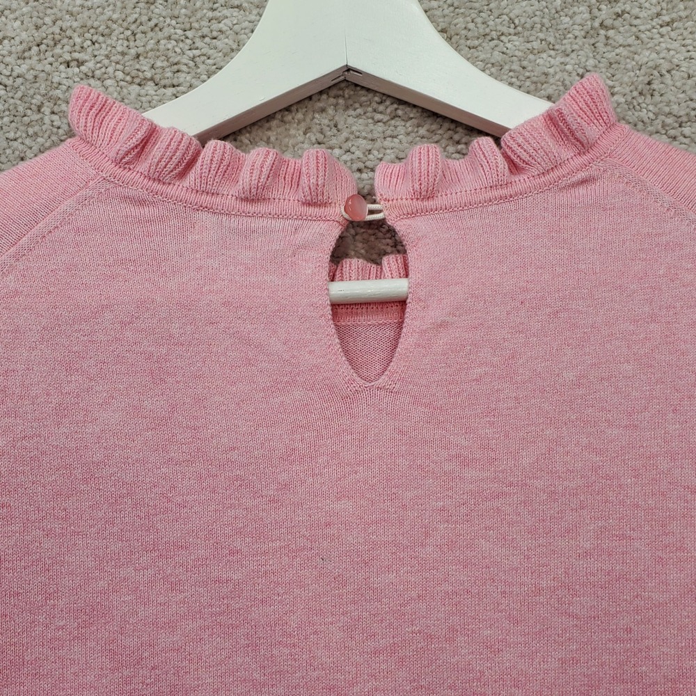 J.Crew Sweater Womens Medium Pink Cotton Long Sleeve Ruffle Neck Keyhole Back - Picture 6 of 10